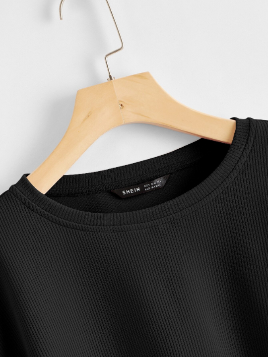 EZwear Solid Drop Shoulder Crop Top