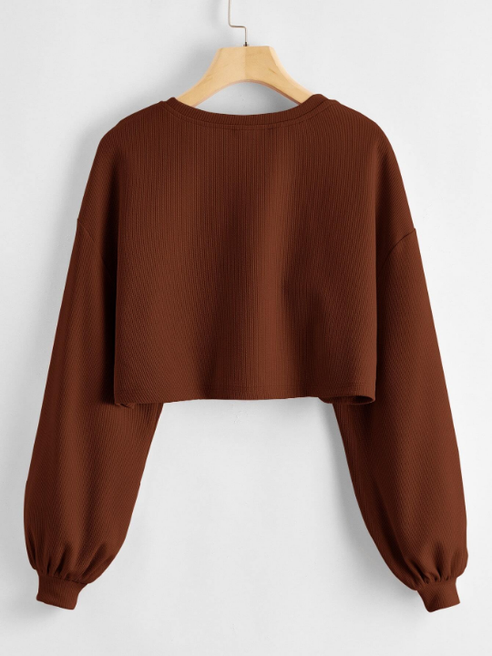 EZwear Ribbed Long Lantern Sleeve Crop Top