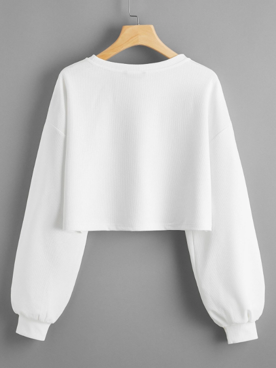 EZwear Ribbed Drop Shoulder Crop Top