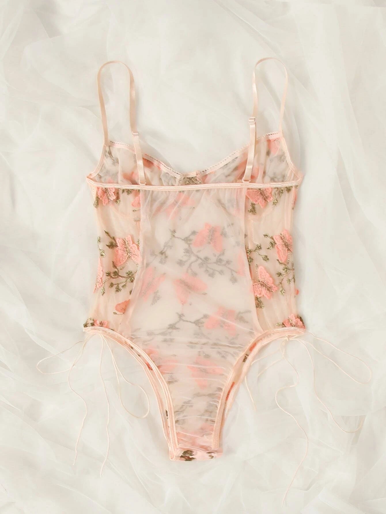 Butterfly Embroidered Mesh Teddy Bodysuit