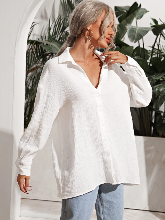 Frenchy Drop Shoulder Solid Longline Shirt