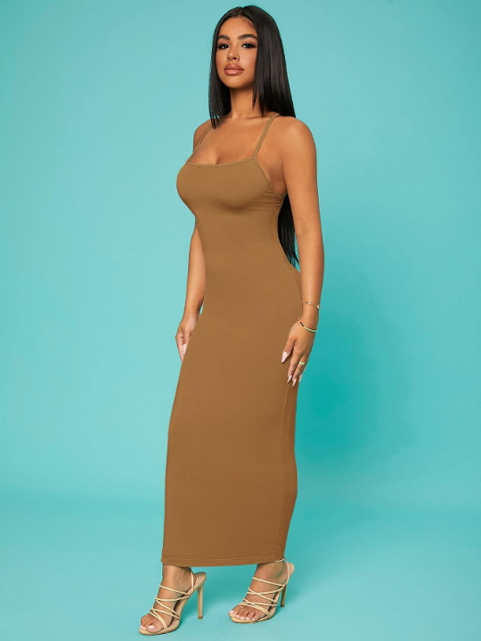 SXY Solid Criss-cross Backless Bodycon Dress