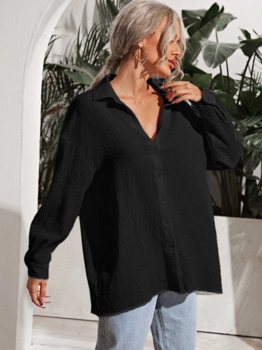 Frenchy Drop Shoulder Solid Longline Shirt