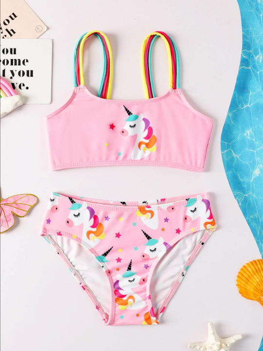Young Girl Unicorn Print Bikini Swimsuit