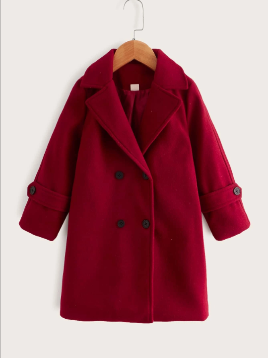 Young Girl Double Breasted Lapel Neck Overcoat