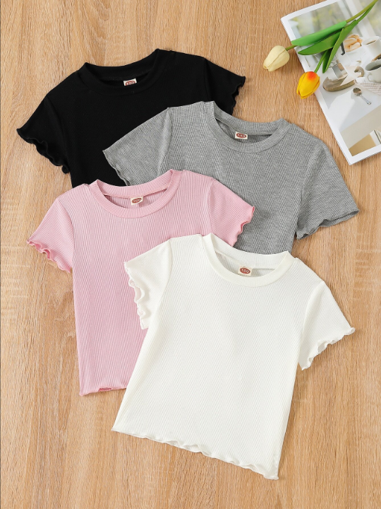 Kids EVRYDAY Young Girl Multicolor Short Sleeve T-Shirt With Flounce Cuff And Hem For Comfortable And Cool Feeling, Summer