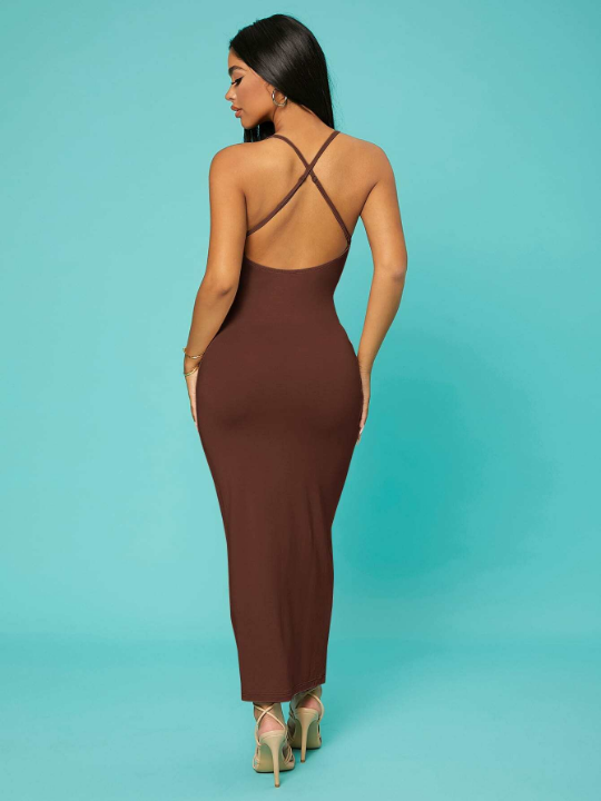 SXY Solid Criss-Cross Backless Bodycon Dress Concert Long Summer Dress Coquette Prom Dress Sexy Dress Valentine Day Dress