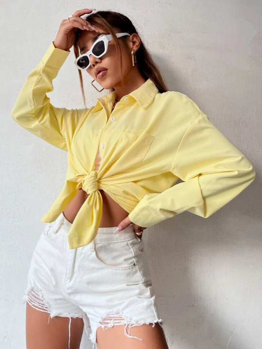 Pocket Patched Drop Shoulder Oversized Shirt