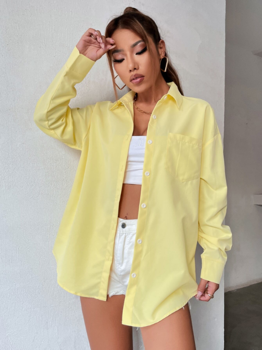 Pocket Patched Drop Shoulder Oversized Shirt