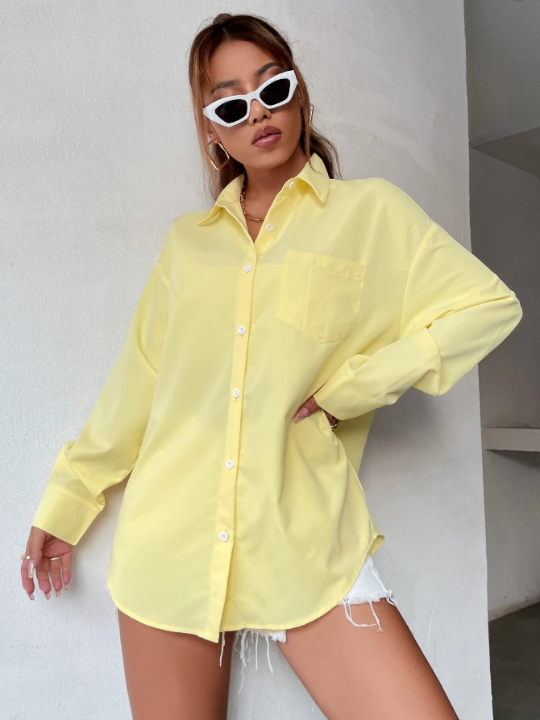 Pocket Patched Drop Shoulder Oversized Shirt