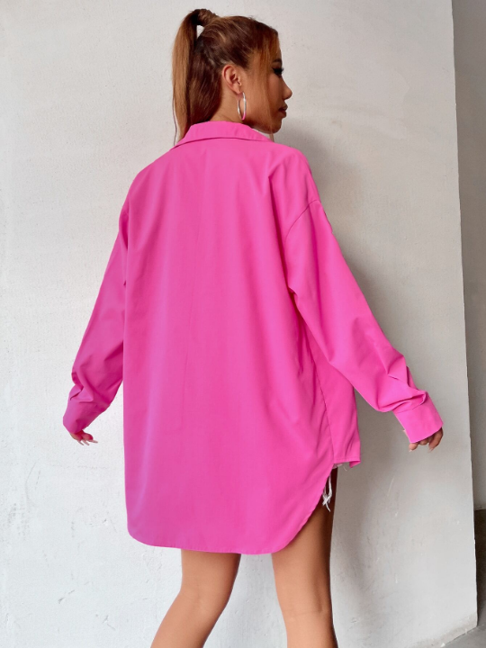 Curved Hem Drop Shoulder Blouse