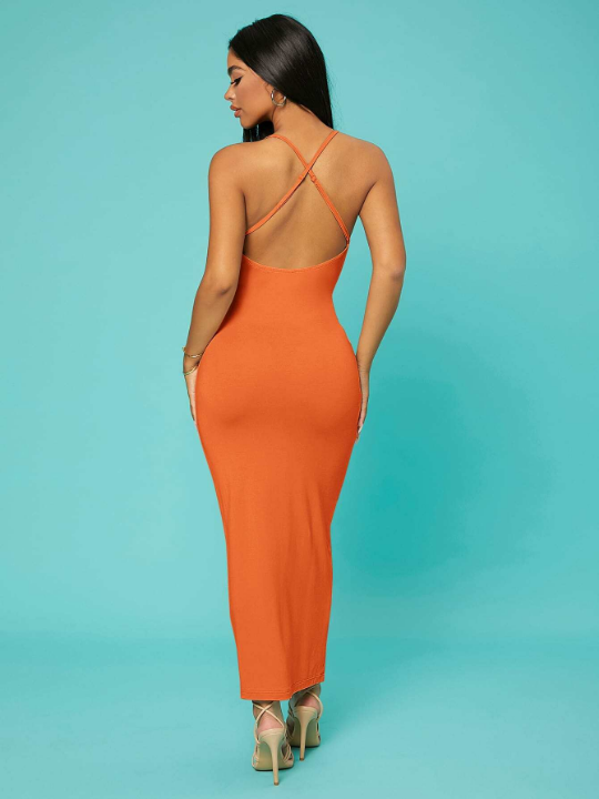 SXY Neon Orange Criss-cross Backless Cami Dress