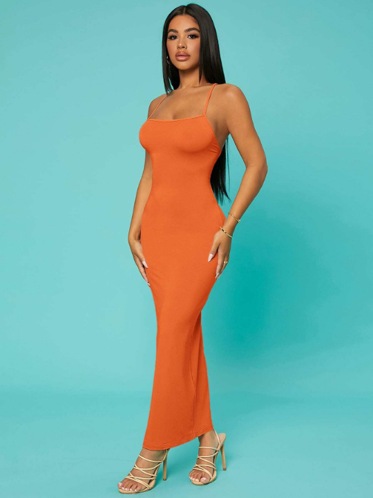 SXY Neon Orange Criss-cross Backless Cami Dress