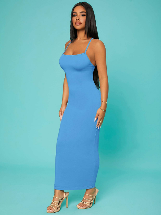 SXY Solid Criss-cross Backless Bodycon Dress