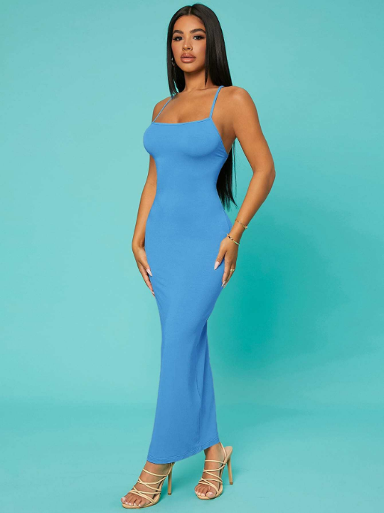 SXY Solid Criss-cross Backless Bodycon Dress