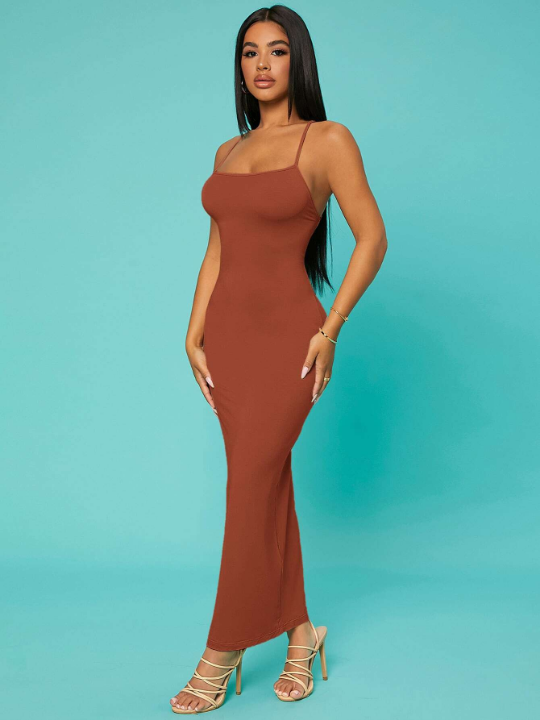 SXY Solid Criss-cross Backless Bodycon Dress