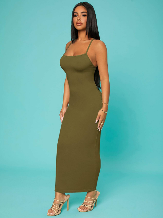 SXY Solid Criss-cross Backless Bodycon Dress