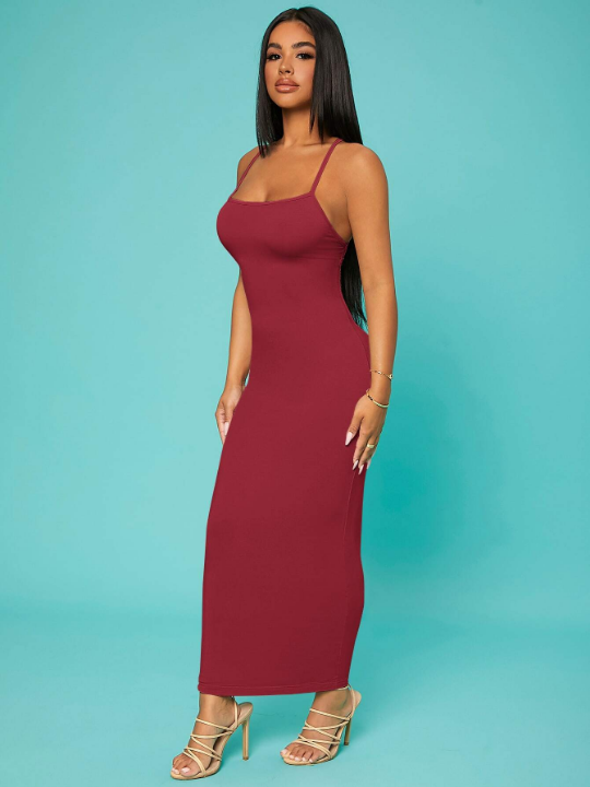 SXY Solid Criss-cross Backless Bodycon Dress