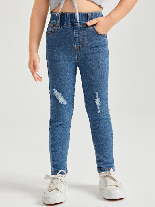 SHEIN Young Girl Ripped Skinny Jeans