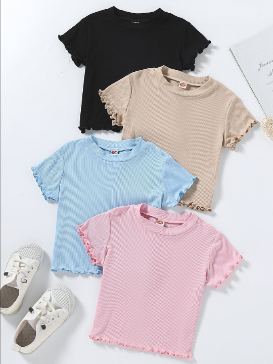 Kids EVRYDAY Young Girl Multicolor Short Sleeve T-Shirt With Ruffle Hem & Cuff, Comfortable And Cool In Summer