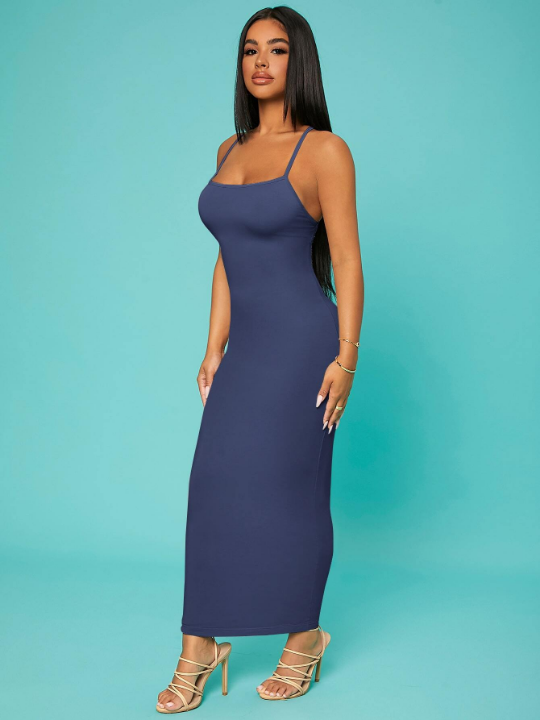 SXY Solid Criss-cross Backless Bodycon Dress