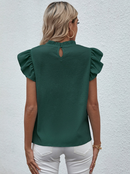 Mock Neck Ruffle Sleeve Blouse