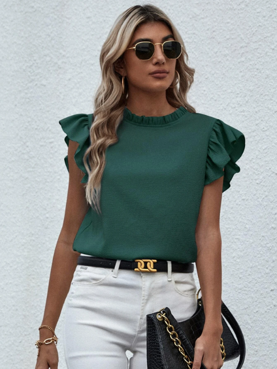 Mock Neck Ruffle Sleeve Blouse