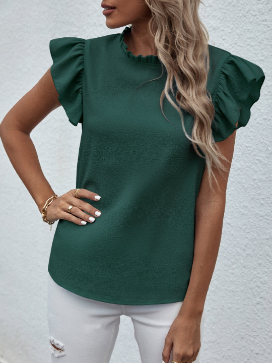 Mock Neck Ruffle Sleeve Blouse