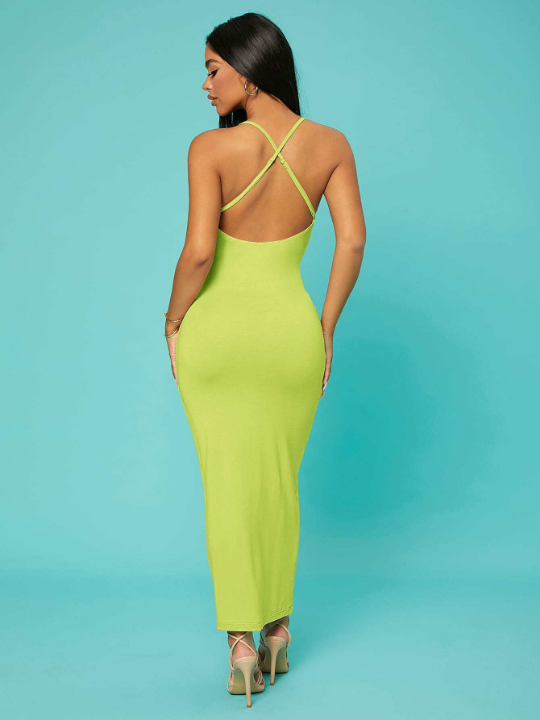 SXY Solid Criss-cross Backless Bodycon Dress