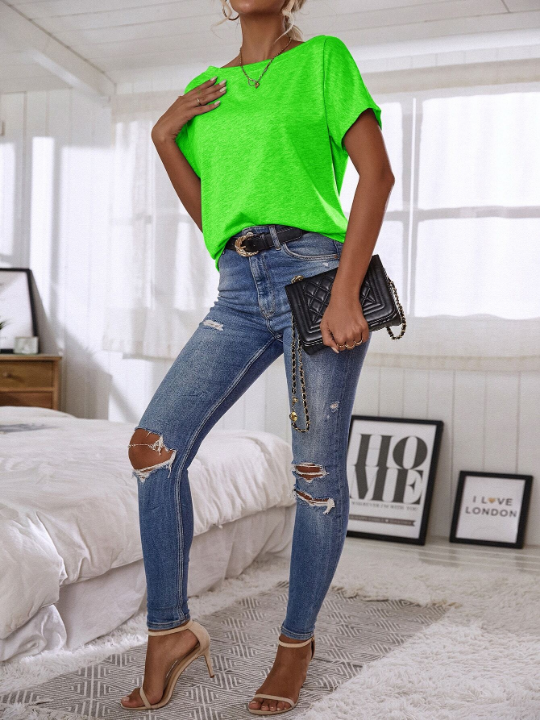 LUNE Neon Lime Batwing Sleeve Solid Tee