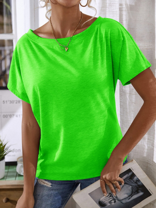 LUNE Neon Lime Batwing Sleeve Solid Tee