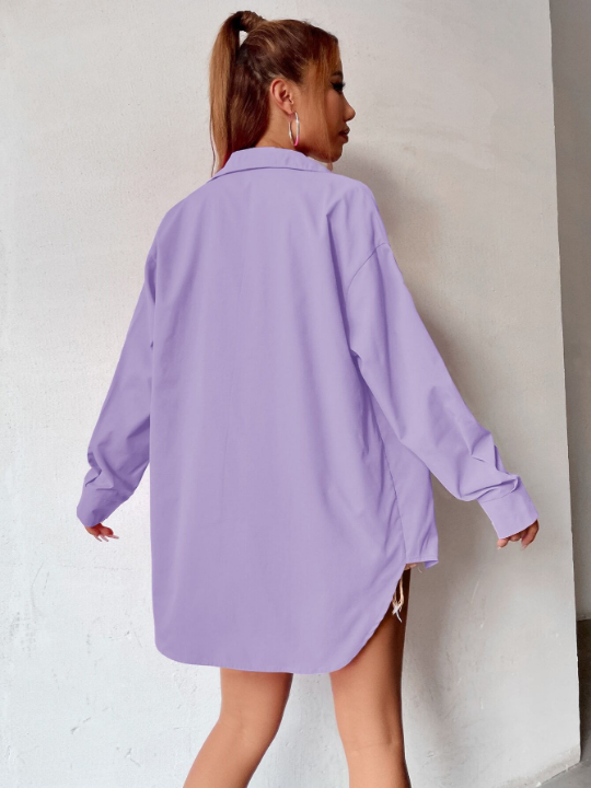 Curved Hem Drop Shoulder Blouse