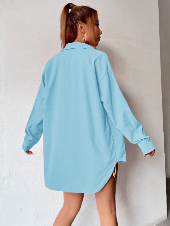 Curved Hem Drop Shoulder Blouse