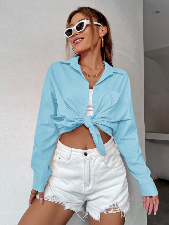 Curved Hem Drop Shoulder Blouse