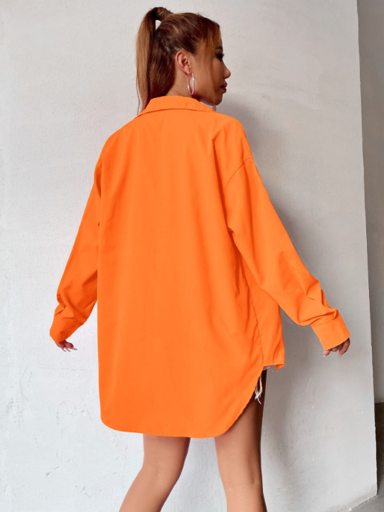 Curved Hem Drop Shoulder Shirt