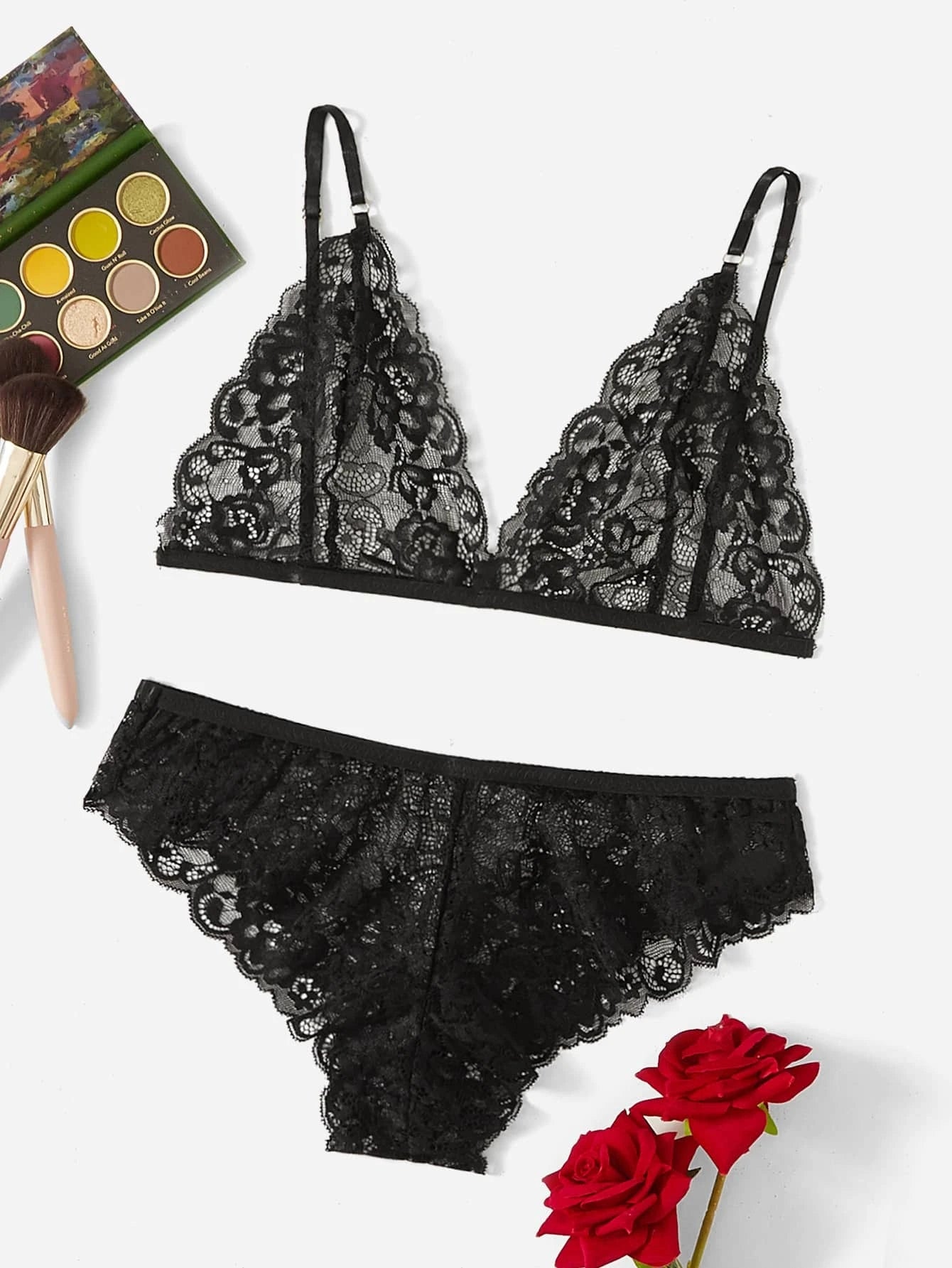 Floral Lace Scalloped Lingerie Set