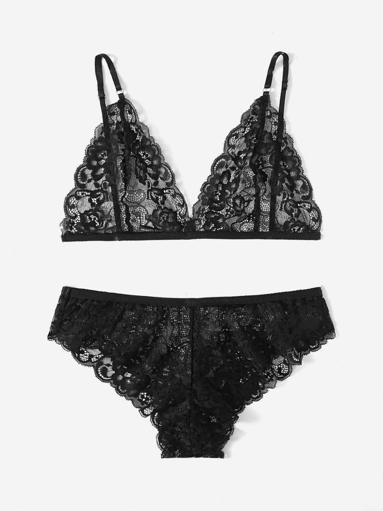 Floral Lace Scalloped Lingerie Set