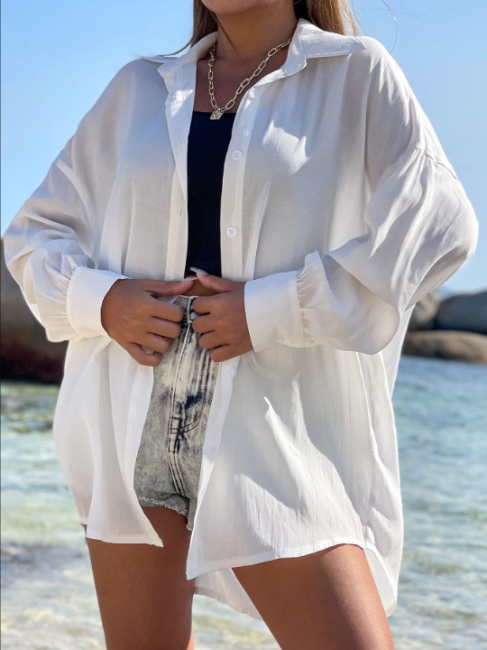 Drop Shoulder Button Up Oversized Shirt