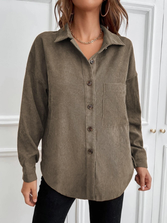 LUNE 1pc Solid Button Up Corduroy Shirt