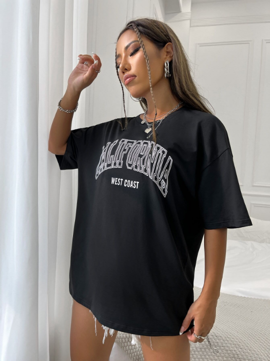 Drop Shoulder Letter Graphic Tee