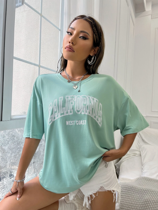 Drop Shoulder Letter Graphic Tee