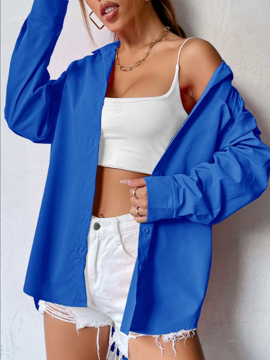 Curved Hem Drop Shoulder Blouse