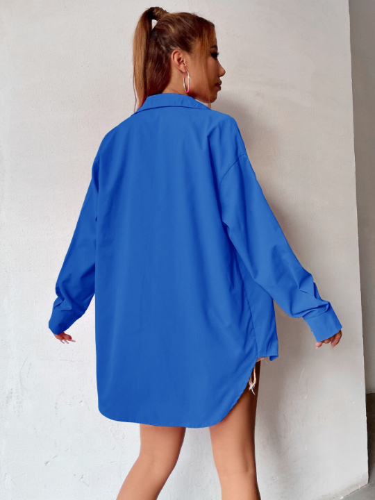 Curved Hem Drop Shoulder Blouse