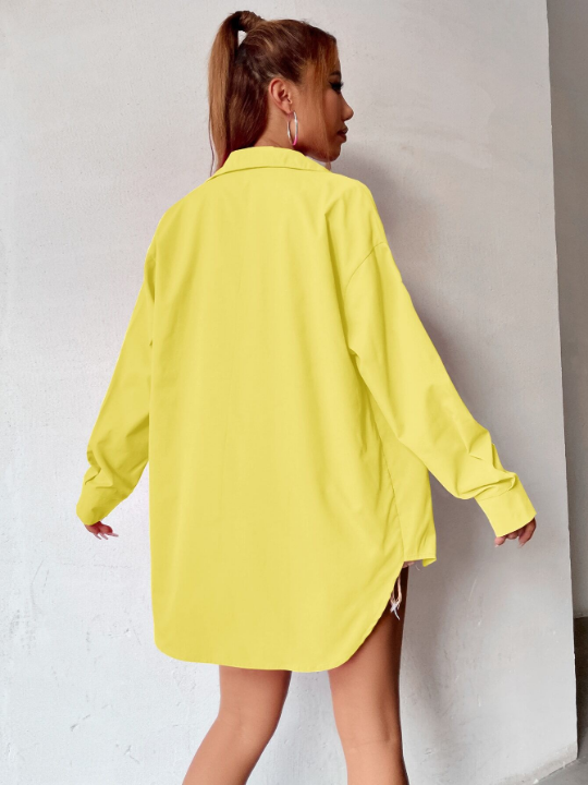 Curved Hem Drop Shoulder Blouse