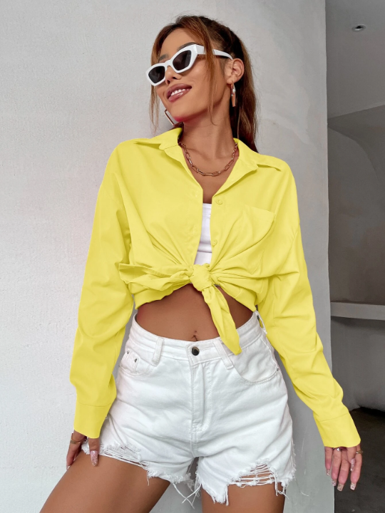 Curved Hem Drop Shoulder Blouse