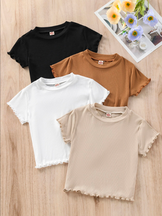 Kids EVRYDAY Toddler Girls' Multicolor Short Sleeve T-shirt With Ruffled Sleeve Cuffs And Hemline, Comfortable And Cool For Summer