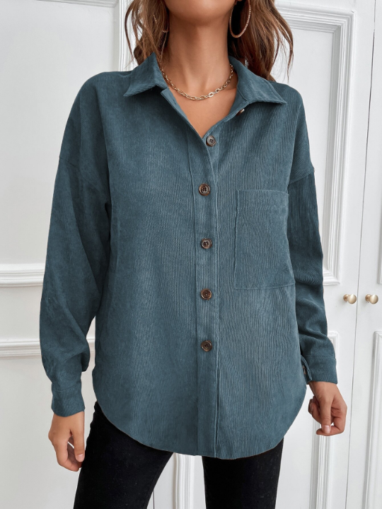 LUNE 1pc Solid Button Up Corduroy Shirt