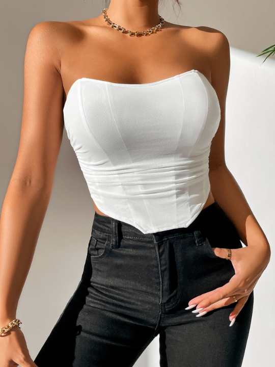 PETITE Ruched Asymmetrical Hem Tube Summer Top