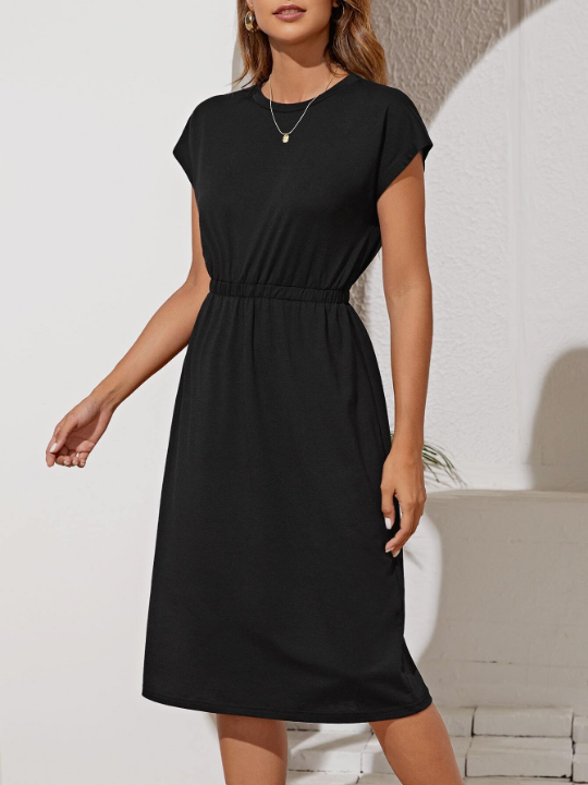 LUNE Solid Dolman Sleeve Dress