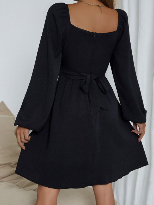 Privé Bishop Sleeve Frill Trim Knot Back Dress